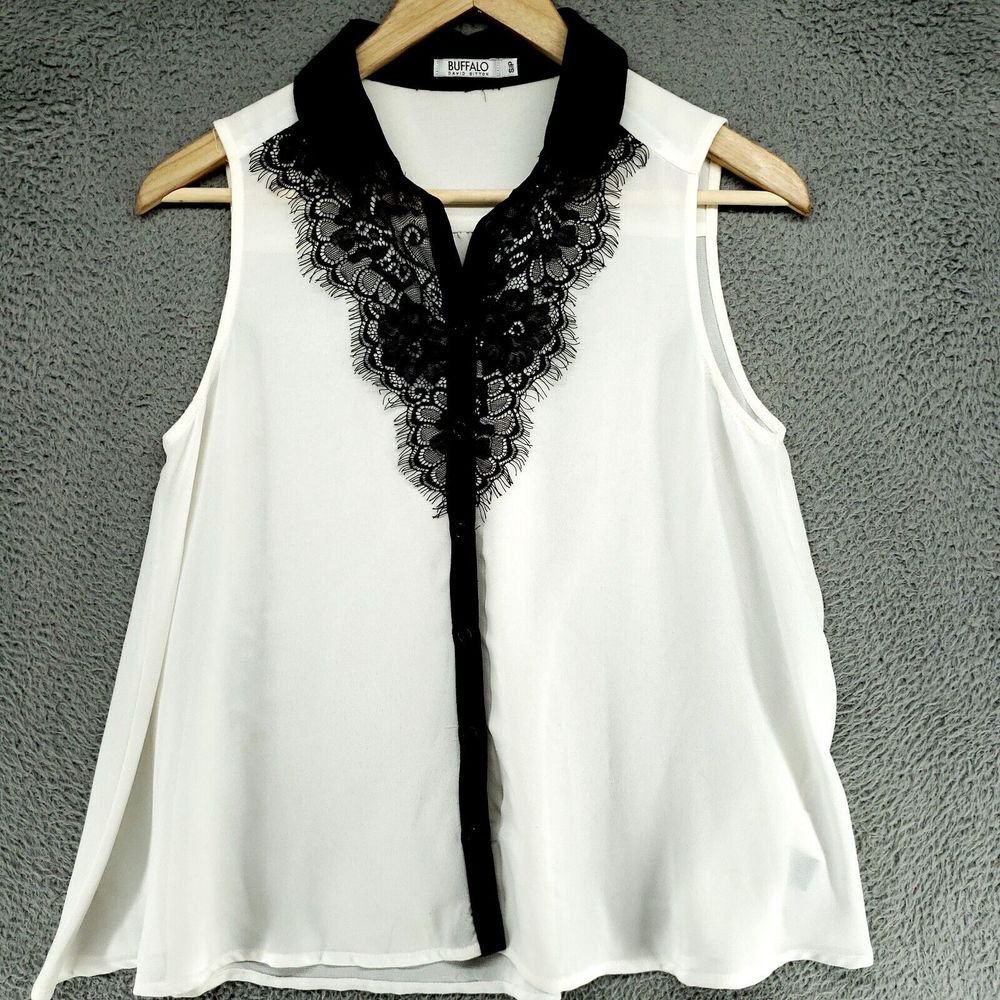 BUFFALO DAVID BITTON Lace Front Button Down Top Womens S Blouse